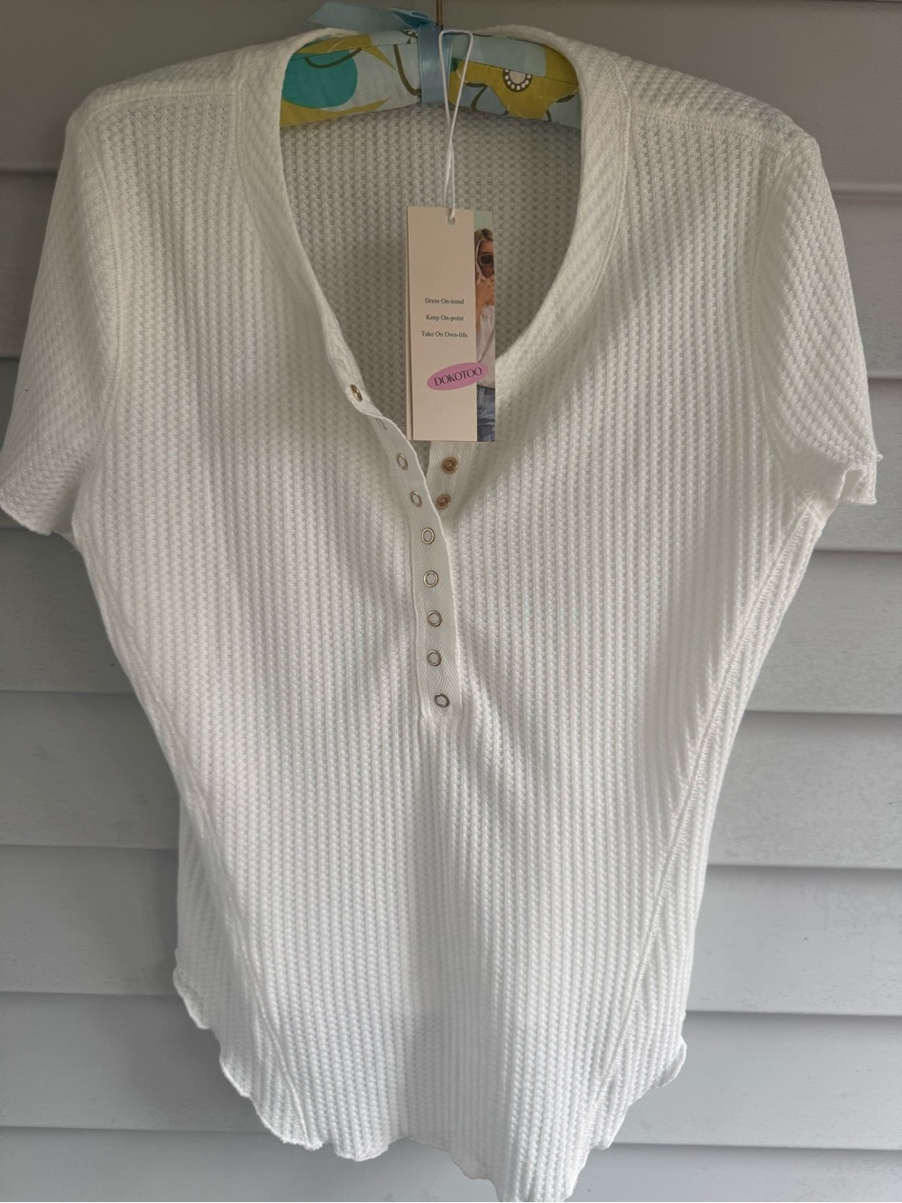 croft & barrow White Ribbed Henley Short Sleeve Top